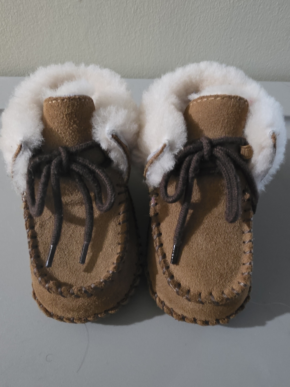 UGG Kids Chestnut Suede Moccasin Boots with Shearling Inside & Cuff